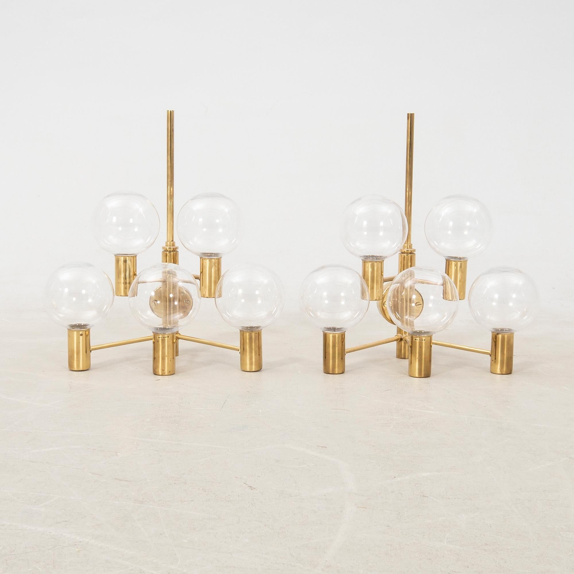 Hans-Agne Jakobsson Clear Glass and Brass Wall Lights, a pair, Sweden 1960