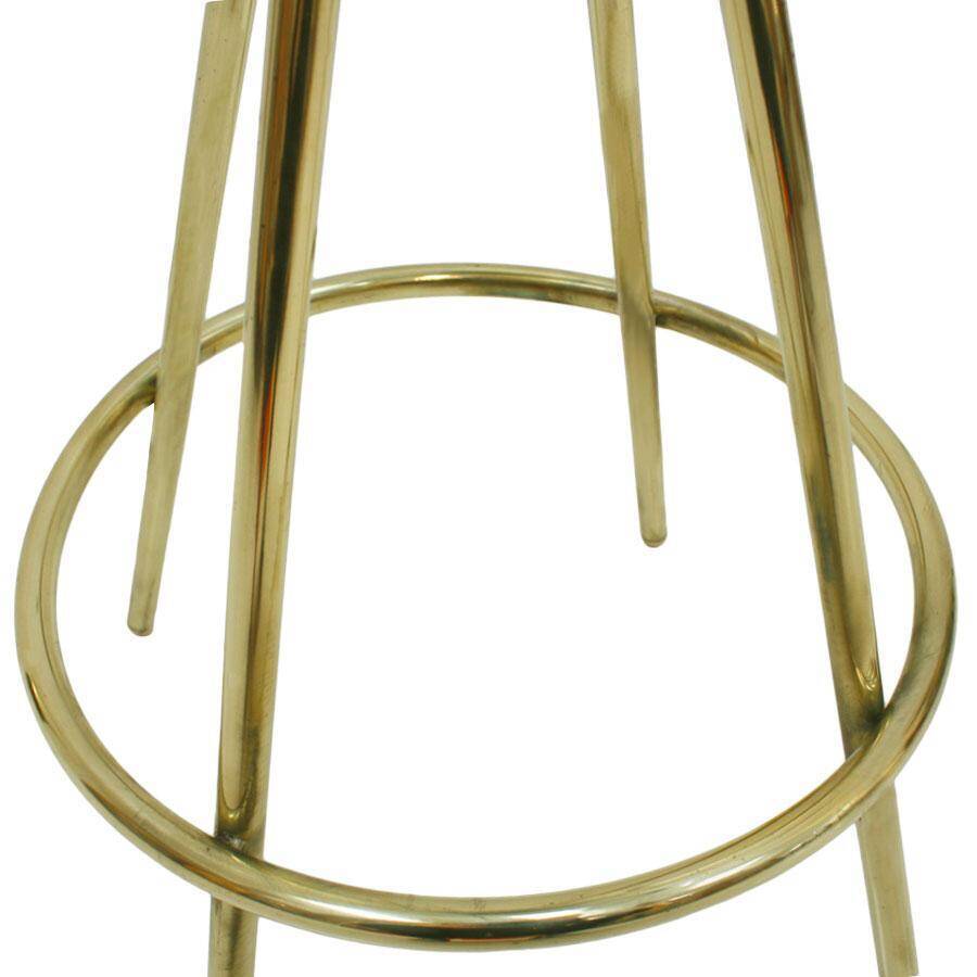 Midcentury Style Circular Brass and Cotton Velvet Italian Bar Stools