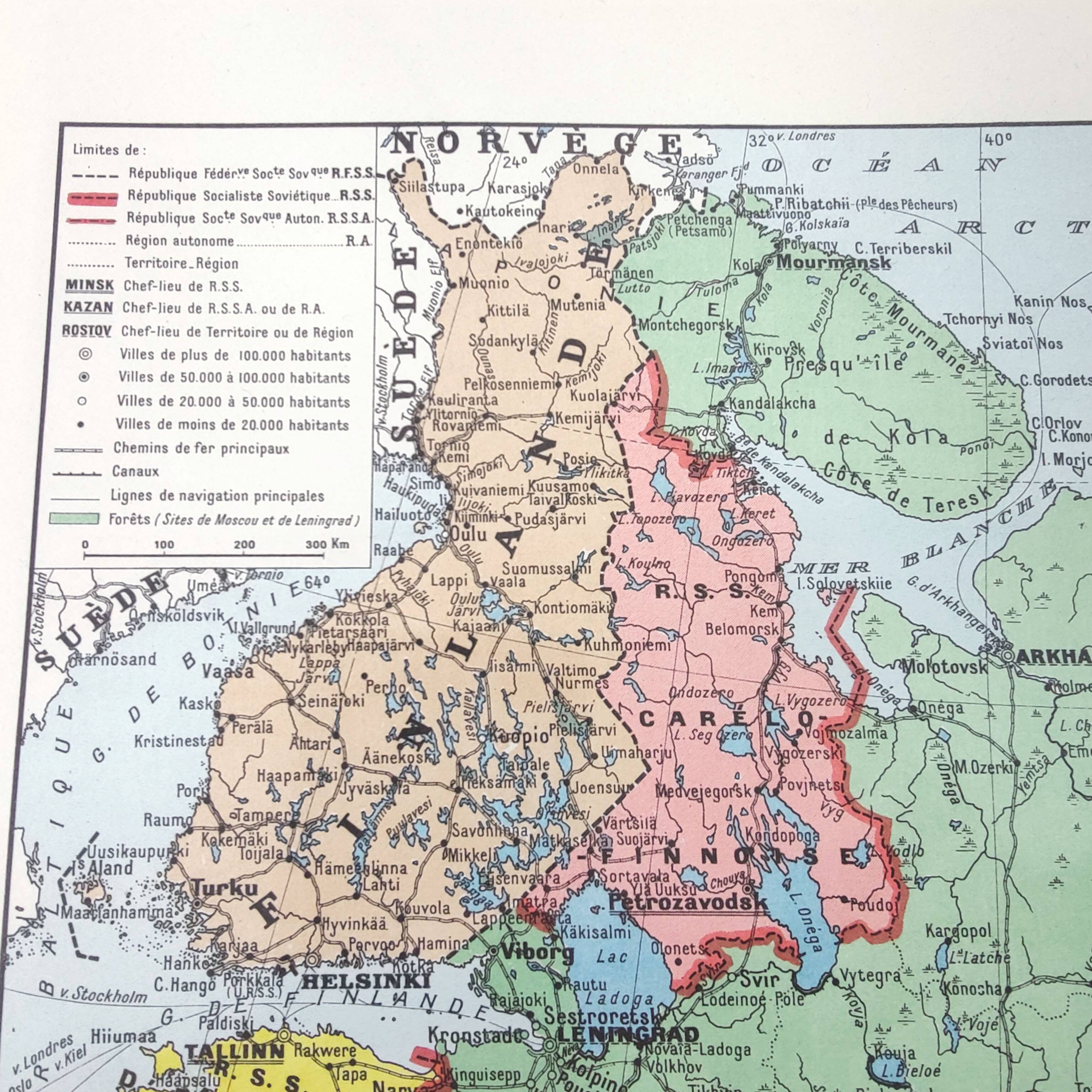 Vintage USSR and Finland map 43x43cm from 1950
