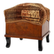 Art Deco walnut stool with original velvet upholstery, Italy 1920s