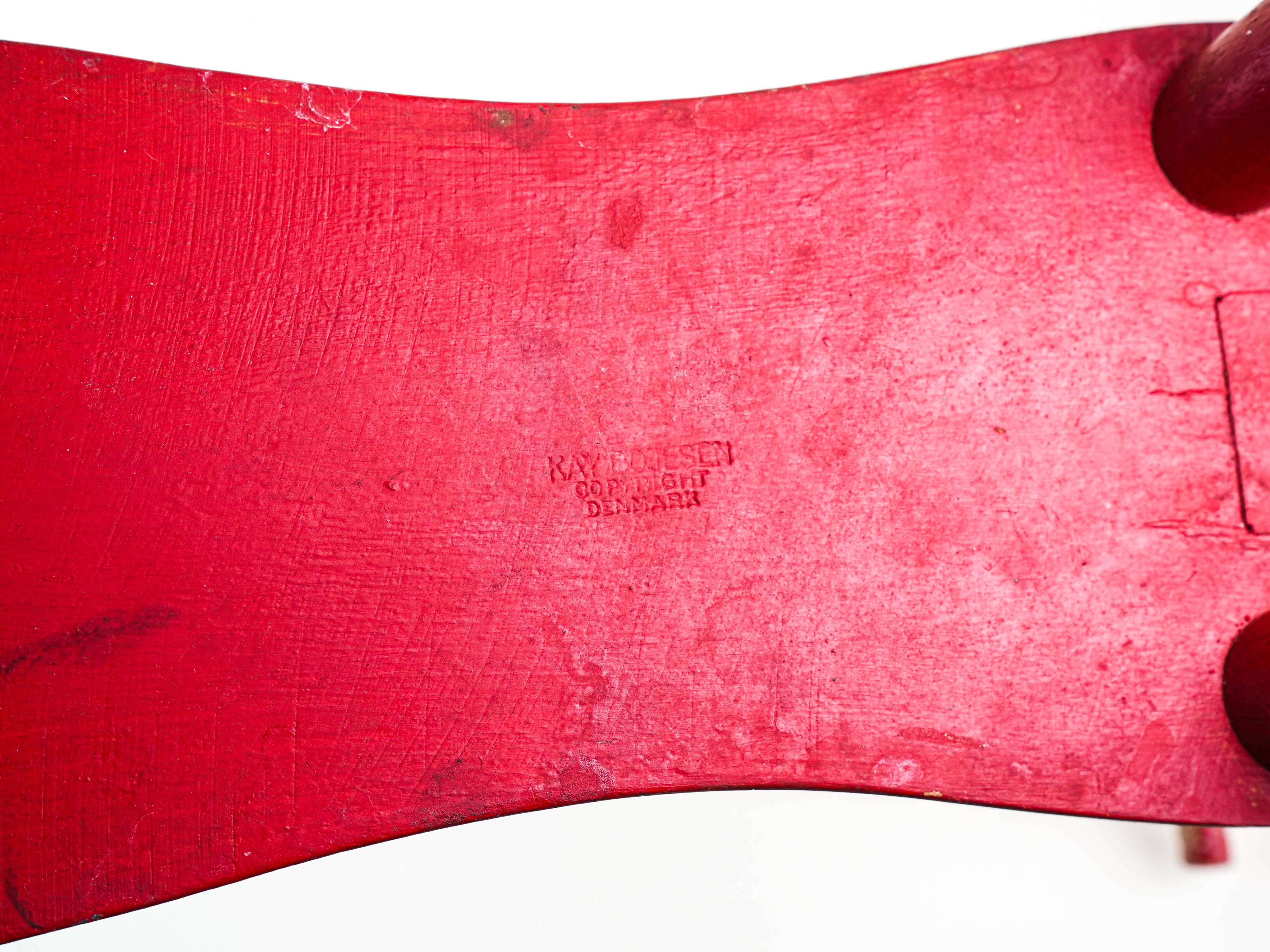 Kay Bojesen wooden rocking horse, red finish, Danish design, 1970s