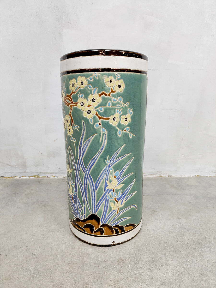 Vintage ceramic umbrella stand vase art nouveau