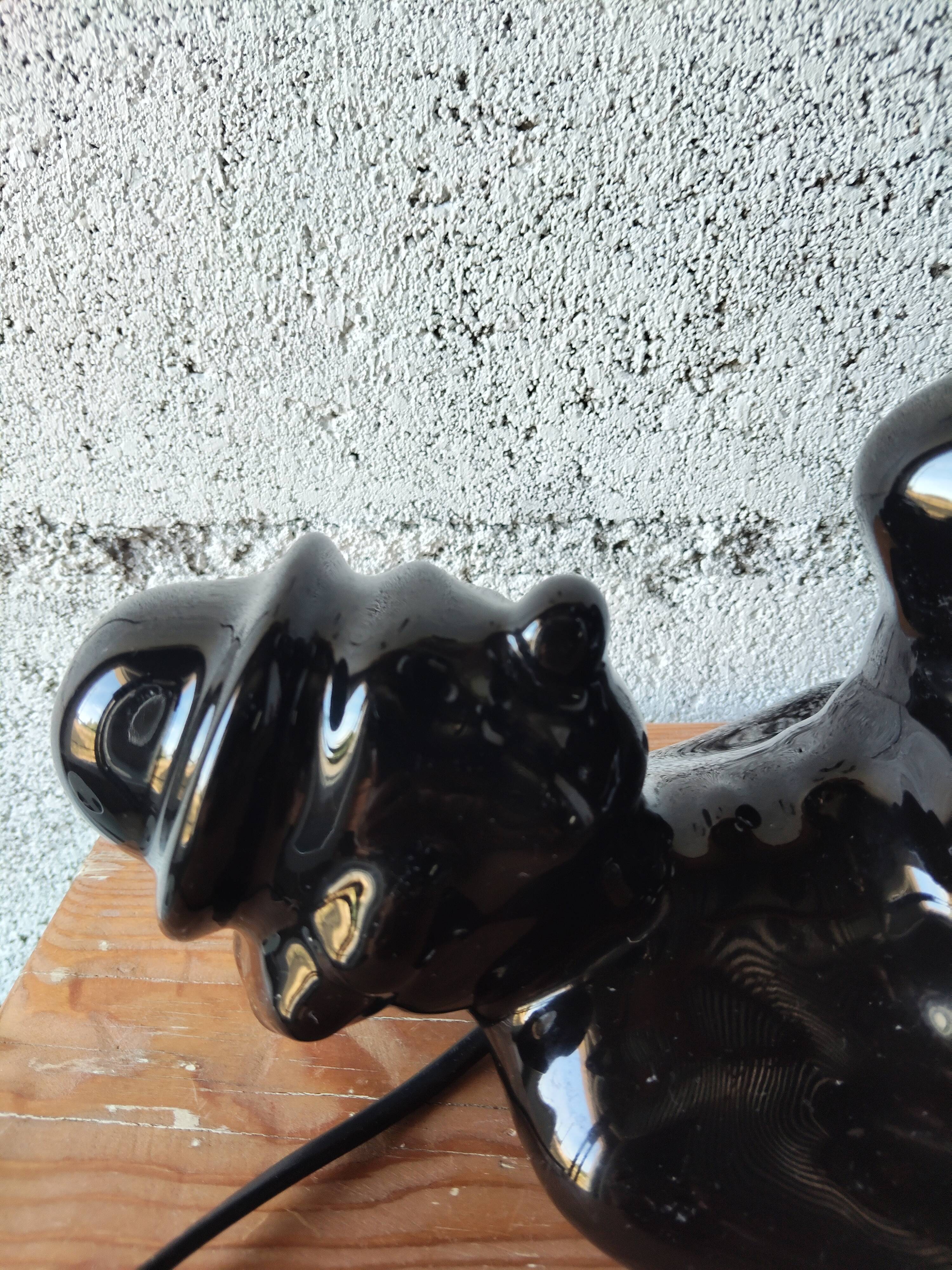 Vintage black ceramic lamp – Reclining clown – Made in Holland