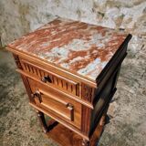 Antique French bedside table with a marble top.