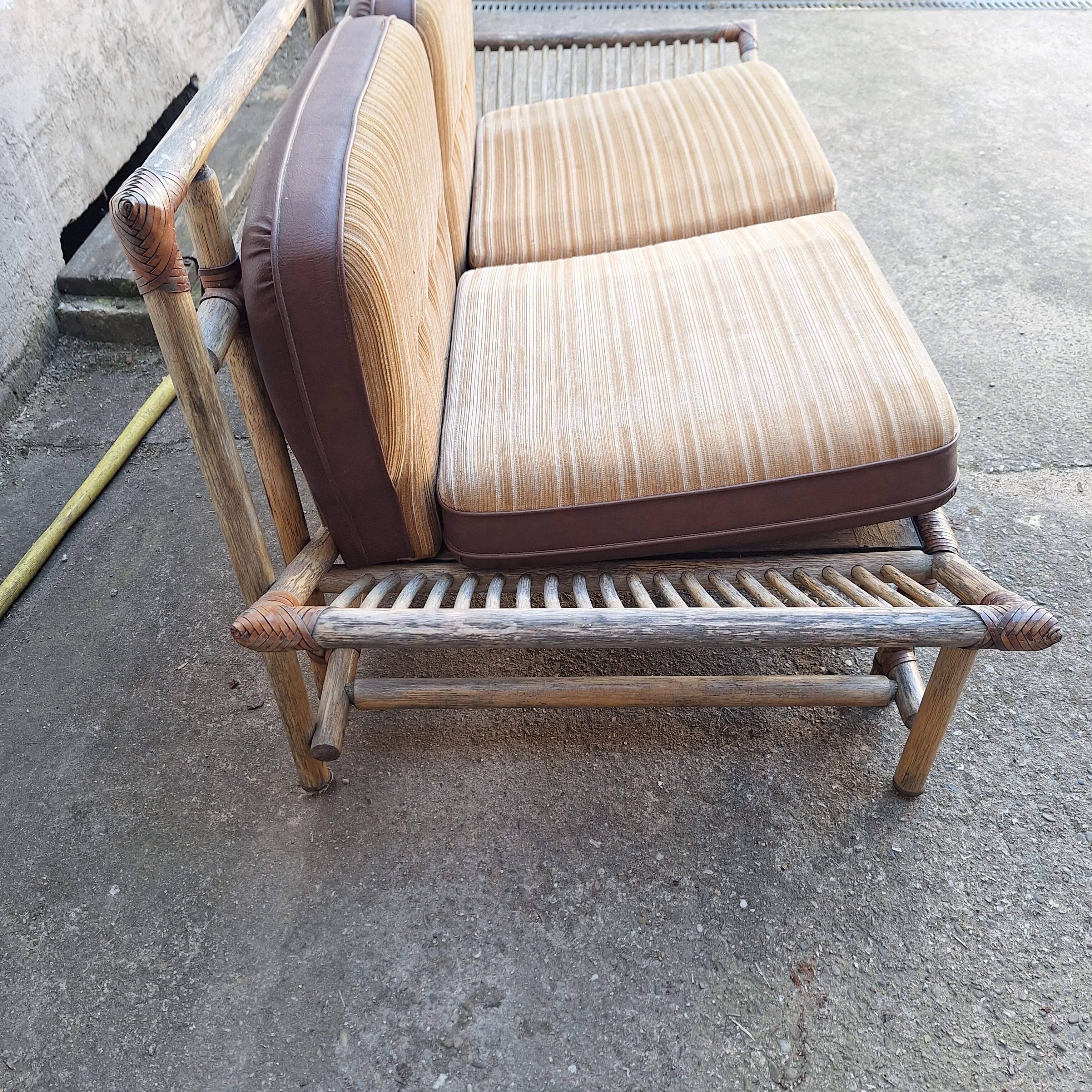 Rattan and bamboo terrace bench