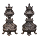 Chenets de cheminée vintage, paire de chenets fonte tête de Bacchus, accessoires cheminée