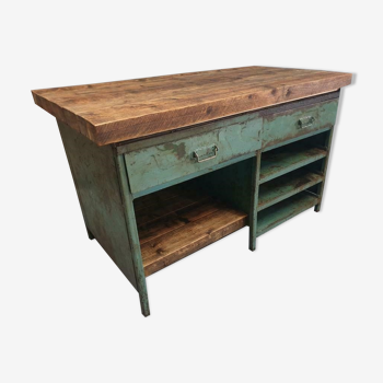 Industrial workbench kitchen island sideboard sea green with drawers