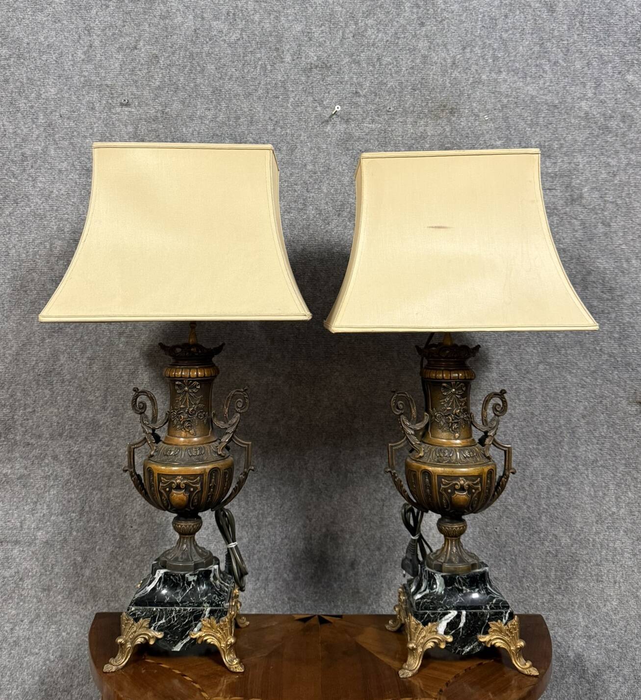Pair of Napoleon III period lamps in patinated spelter, circa 1880