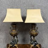 Paire de lampes époque Napoléon III en régule patiné vers 1880