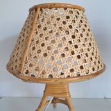 Pair of cane and bamboo lamps