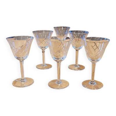 6 verres à pied anciens en cristal