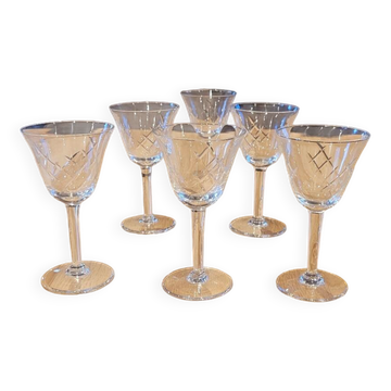6 verres à pied anciens en cristal
