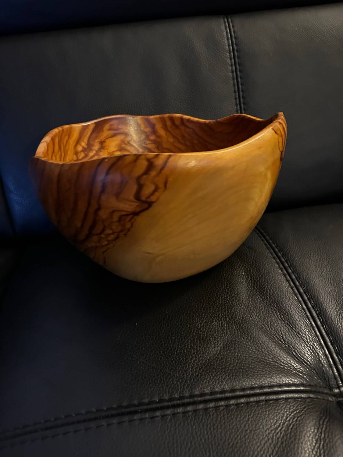 Olive wood salad bowl cut