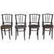 Set of 4 Thonet chairs in brown wood, 1930s bistro design, Art Nouveau curved backrest.