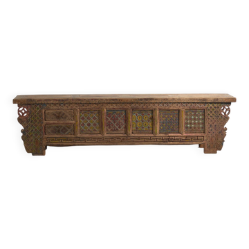 Buffet antique chinois sculpted in fir with decorated panels – Gansu, circa 1930
