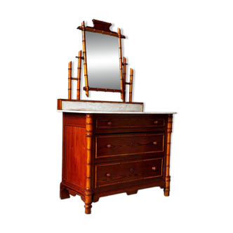 Antique bamboo turned commode with mirror – late 19th century