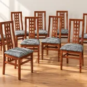 Set of 8 Vintage Teak Chairs in Mackintosh Style - Black and White Zebra Fabric