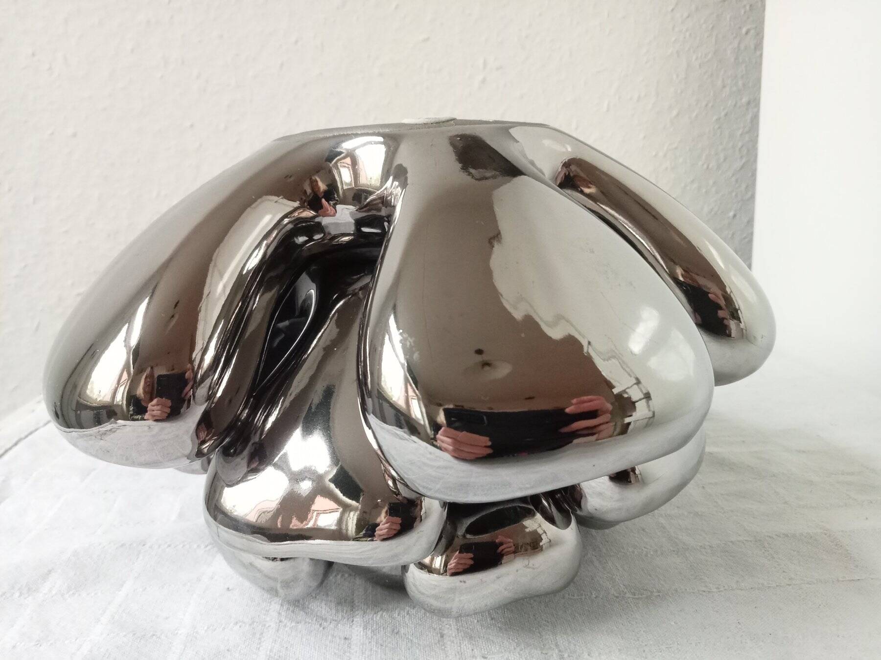 Vintage Vase • Alien • Chrome Ceramic • Post Space Age • 1980