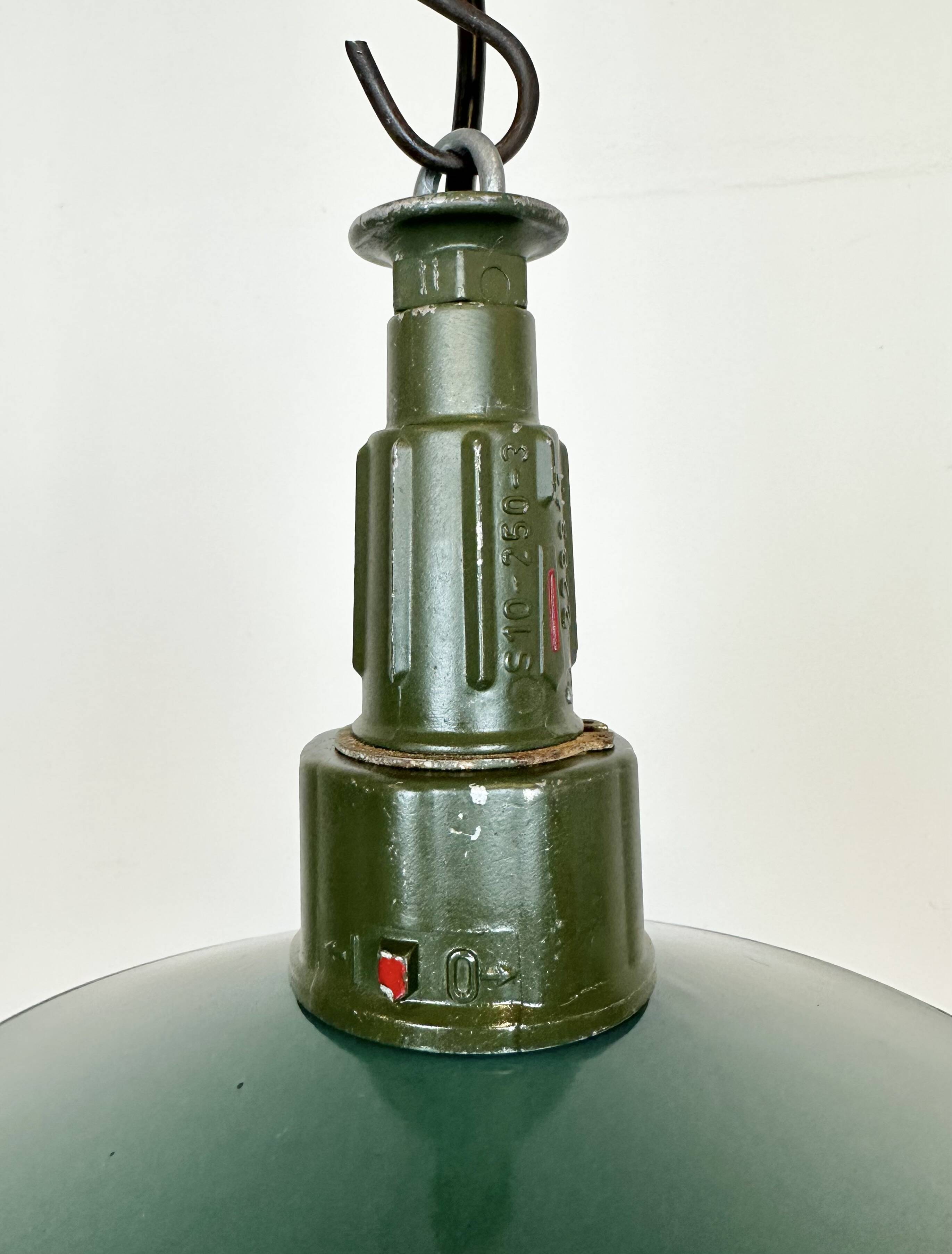 Industrial Petrol Enamel Military Pendant Lamp with Cast Aluminium Top, 1960s