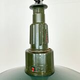 Industrial Petrol Enamel Military Pendant Lamp with Cast Aluminium Top, 1960s