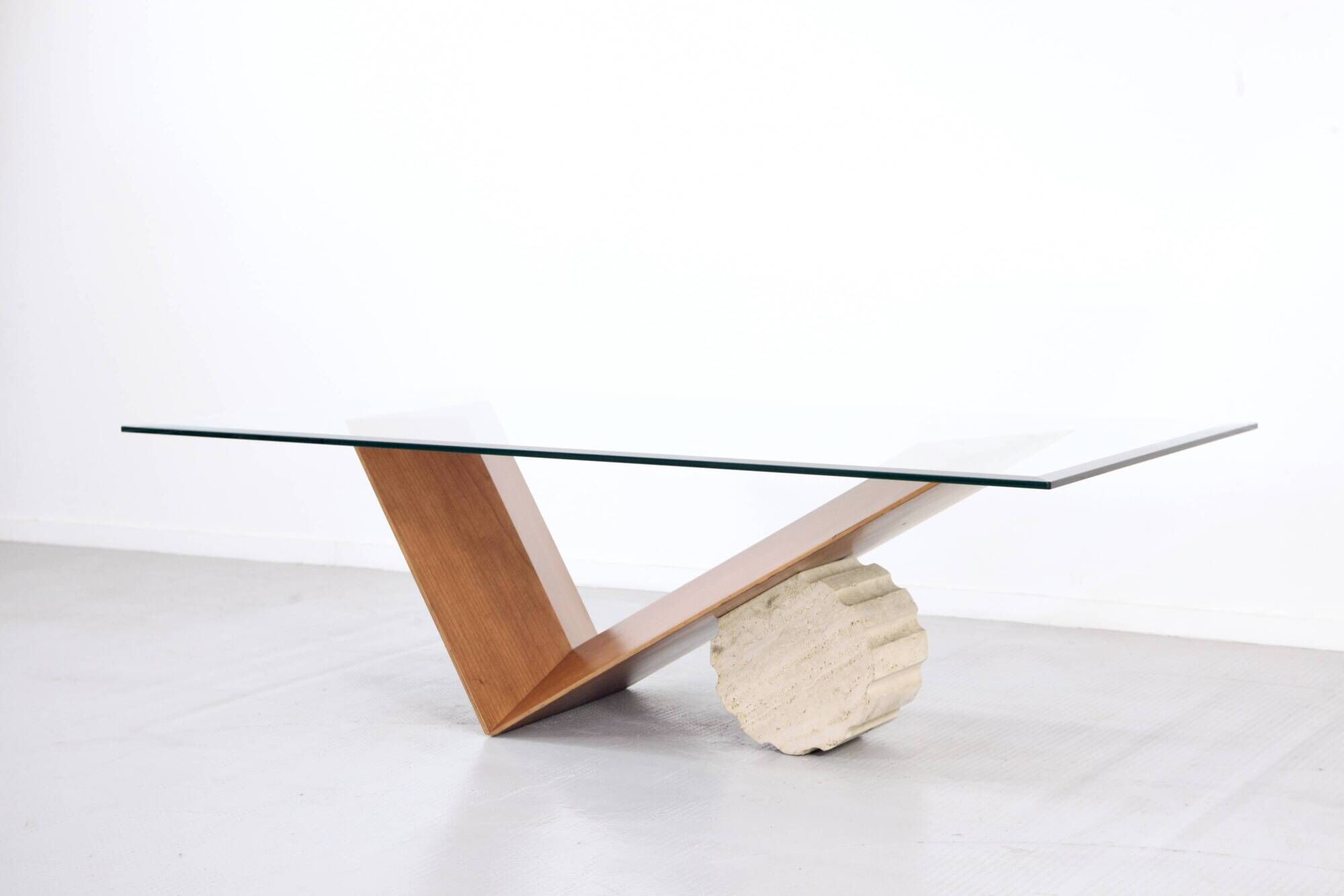 1990s Italian Cattelan 'Valentino' Walnut And Travertine Table.