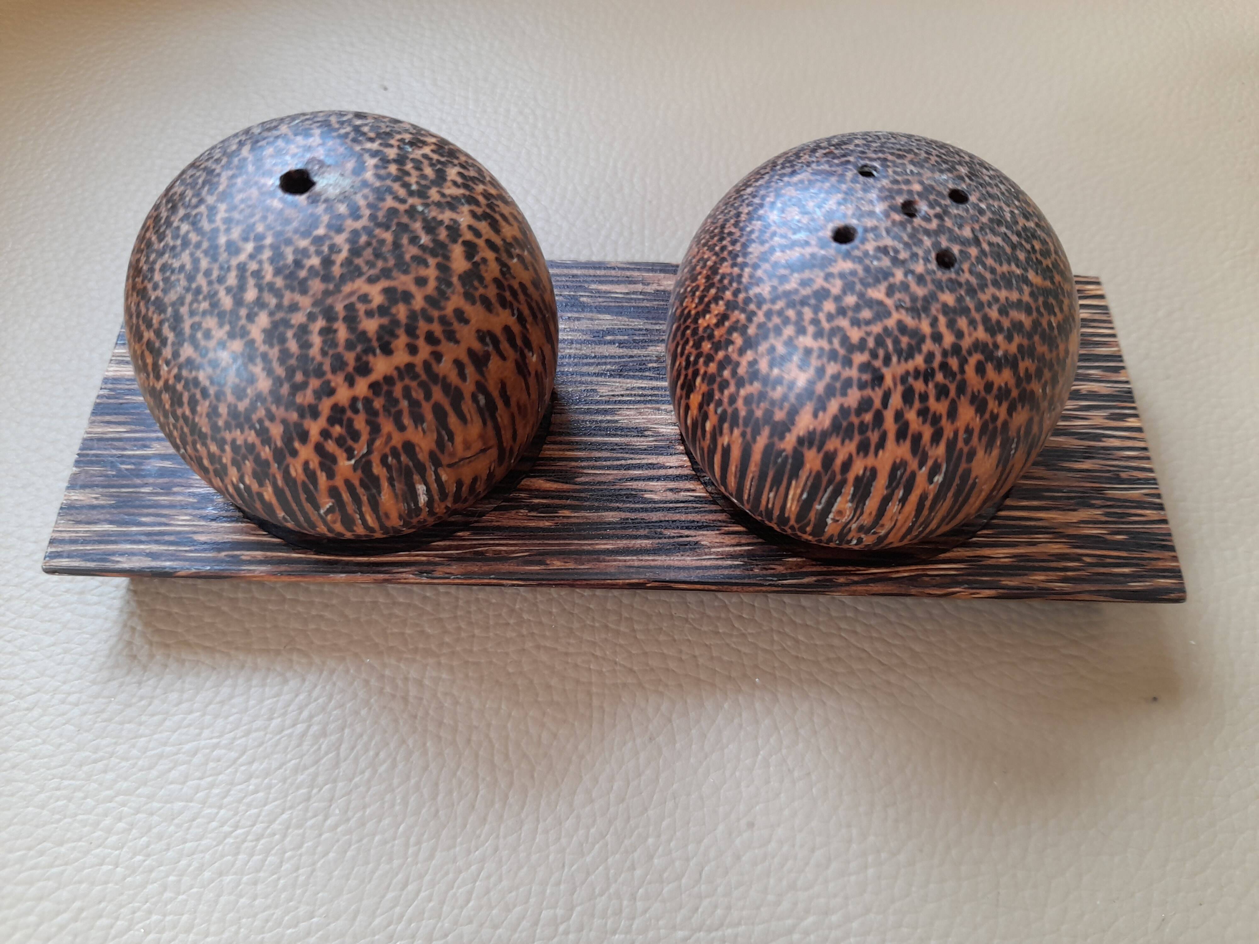 Coconut Wood Salt Pepper Shaker with Stand