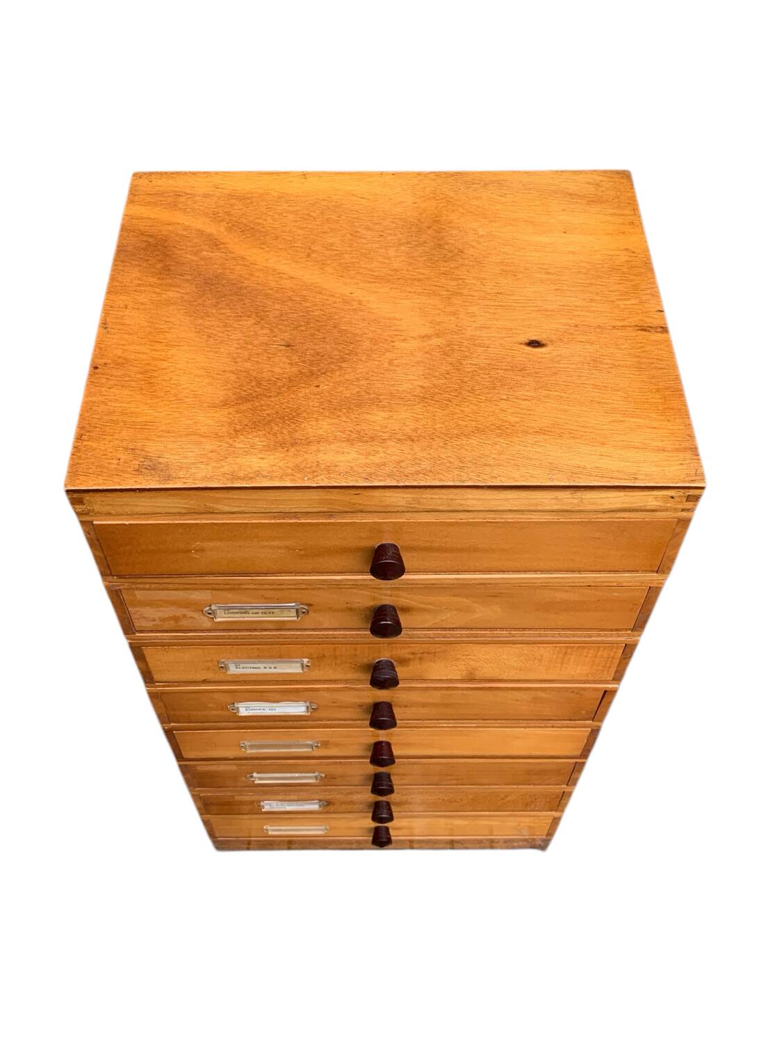 Vintage drawer cabinet with Bakelite knobs from the 1950s.
