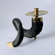Twisted horn candleholder, resin and brass Italy, 1970s