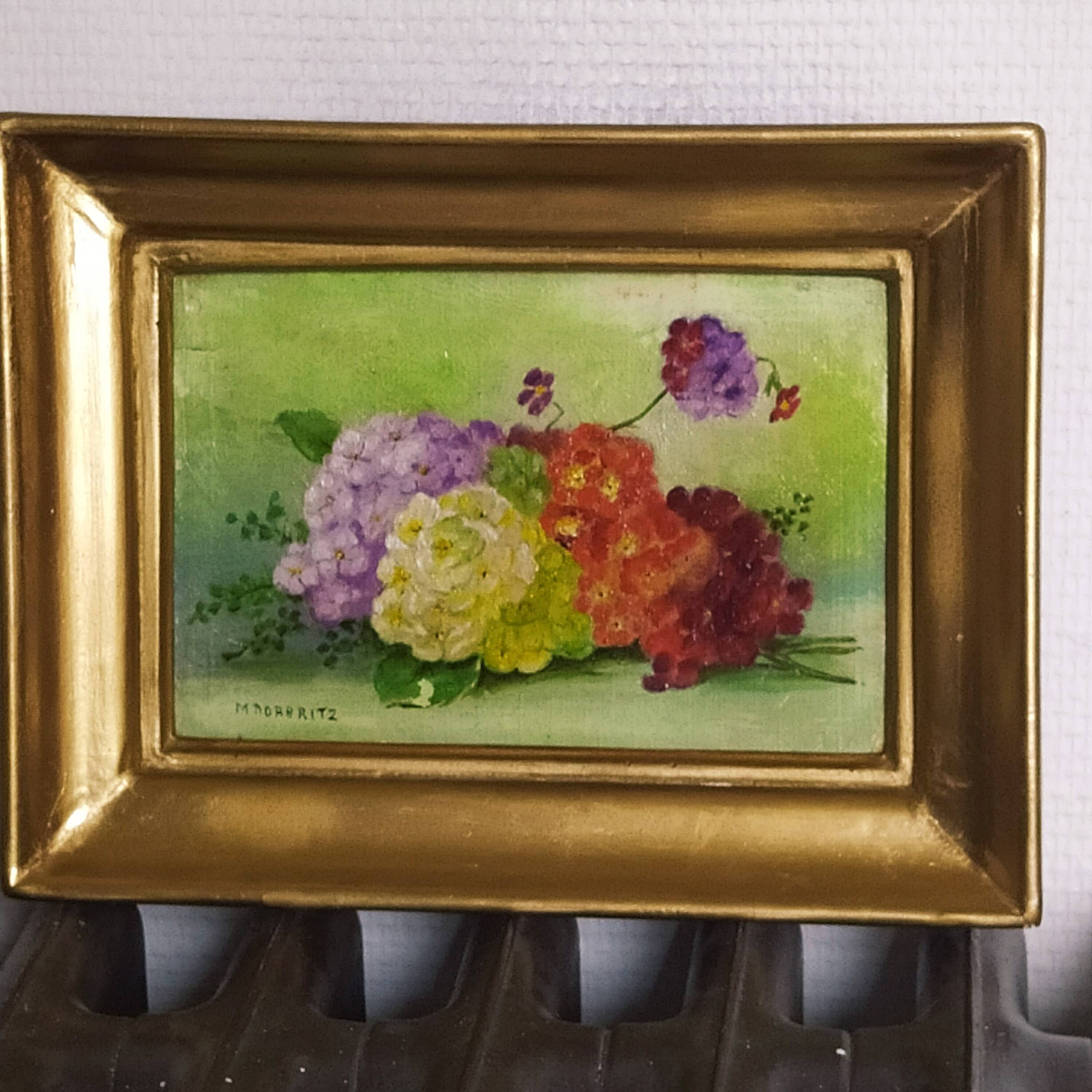 oil on panel bouquet of flowers signed Marguerite Dorbritz