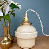 Vintage globe pendant light in pale yellow opaline glass