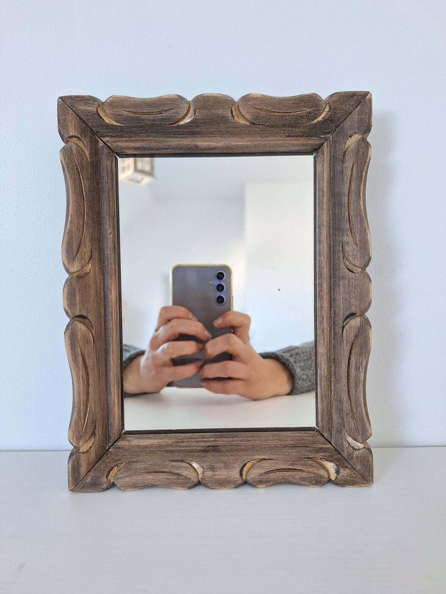 Cadre Miroir Octogonal Design Art Déco En Bois Incrusté Os - 40x30 Pouces, Noir Et Blanc
