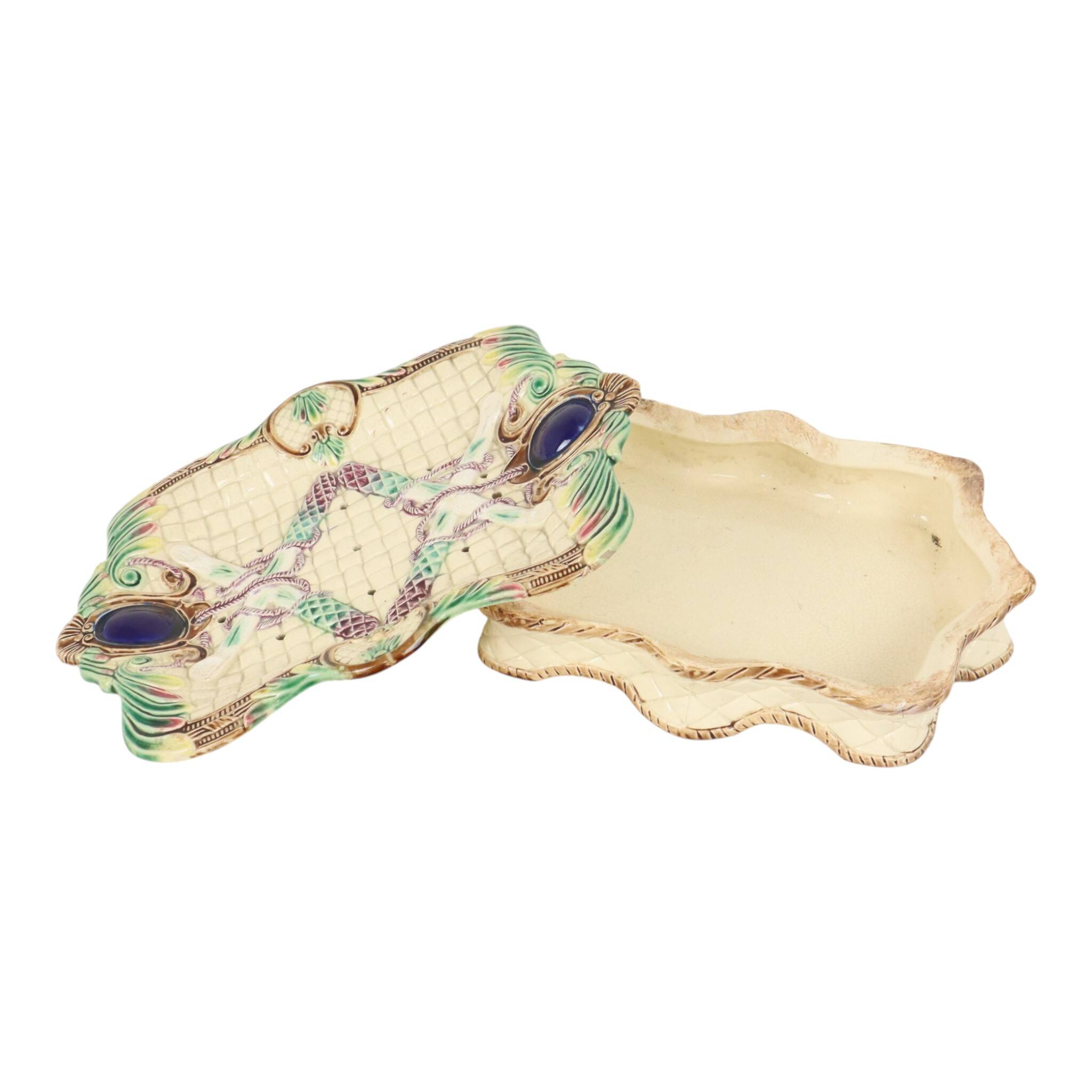 Antique French Majolica Earthenware Asparagus Plate, 19th Century