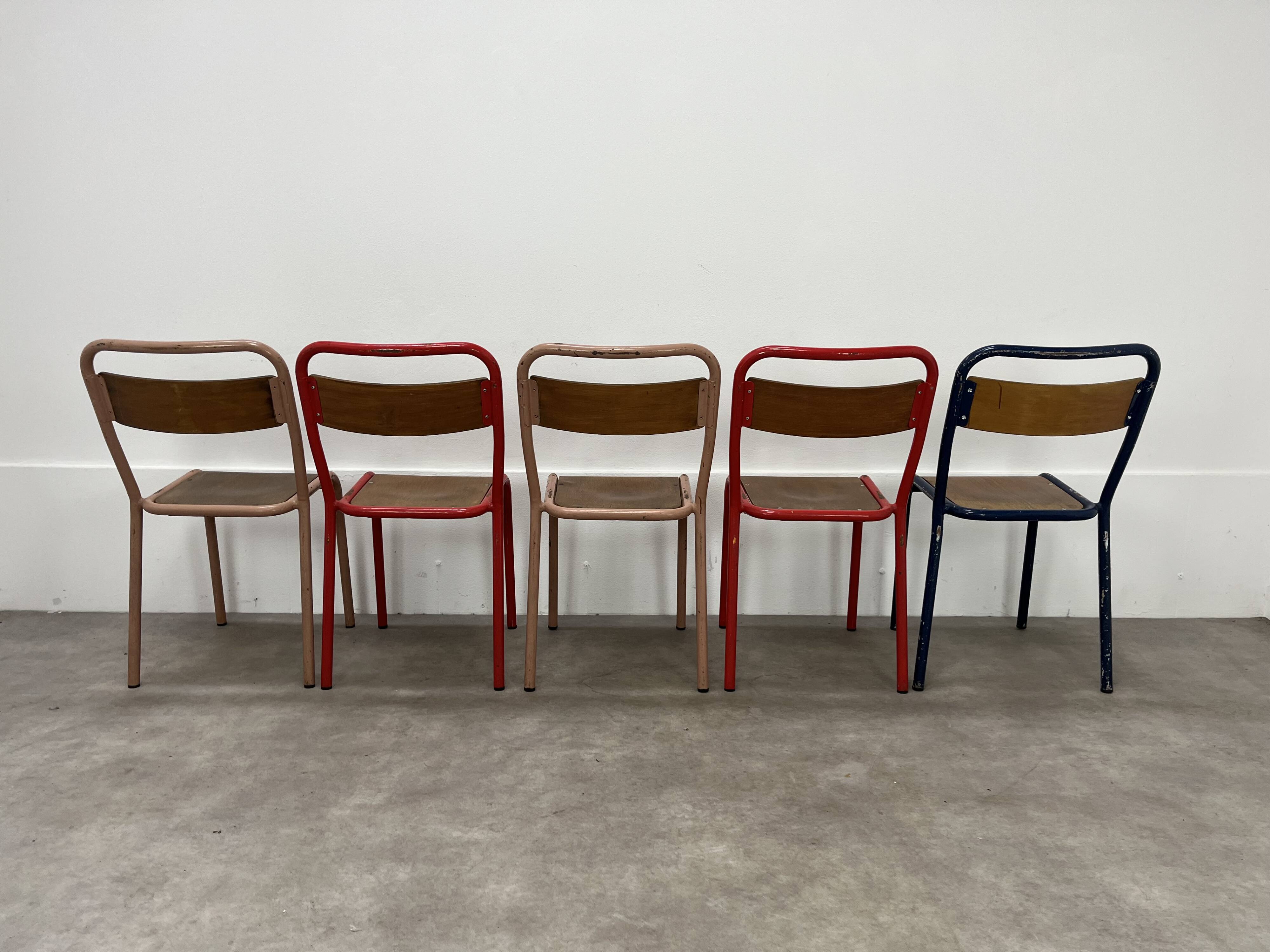 5 industrial style metal chairs, vintage