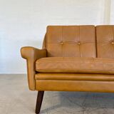 Vintage danish retro svend skipper 3 person sofa in light cognac leather