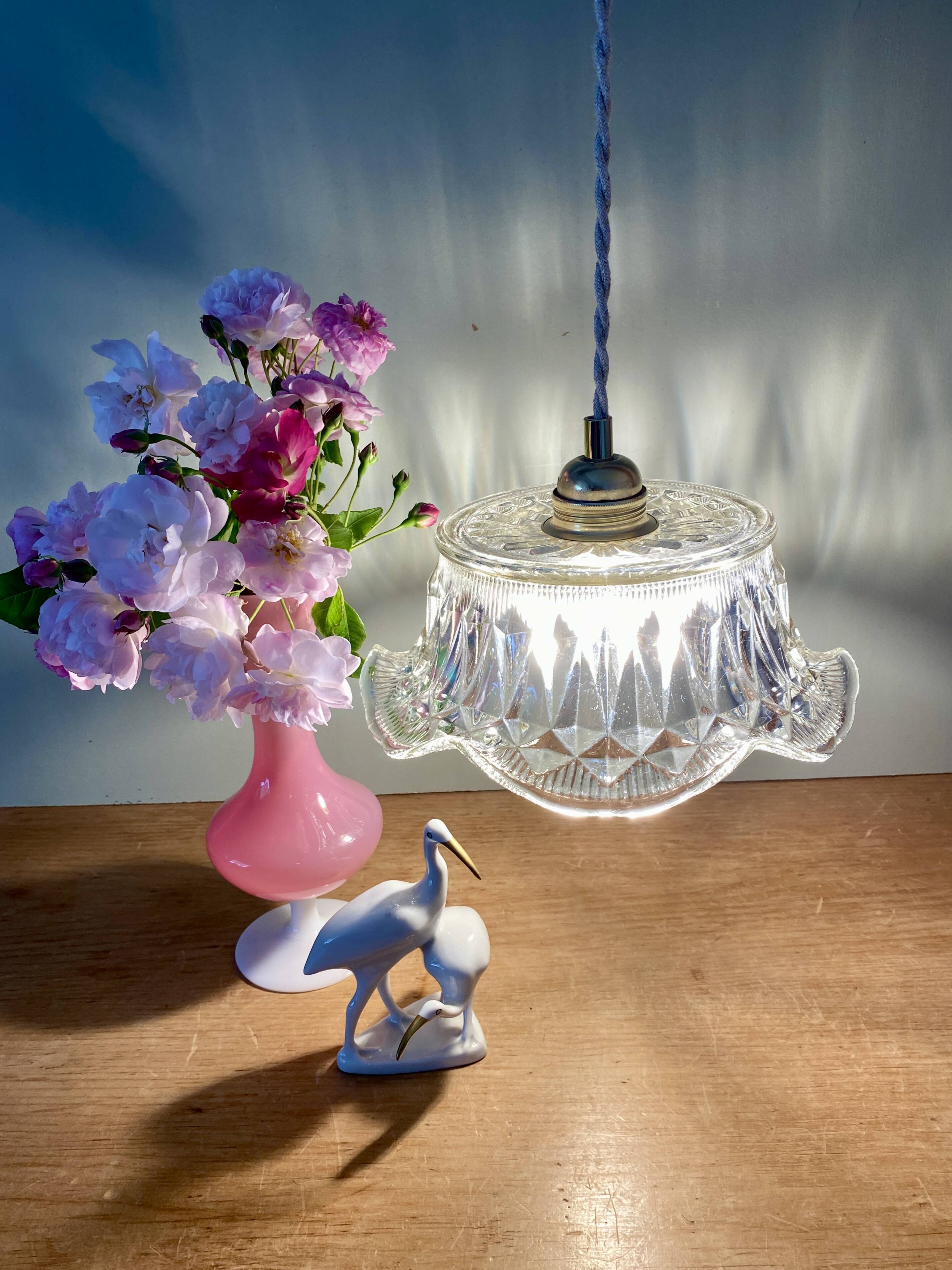 Vintage molded glass lampshade pendant light - tableware collection -