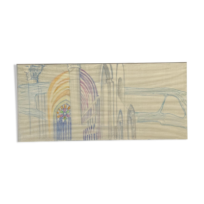 Tableau dessin intérieur Notre-Dame de Paris vitrail