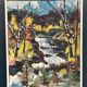 Original Swedish Oil On Panel – “Autumn Waterfall” By Harry Sahlin