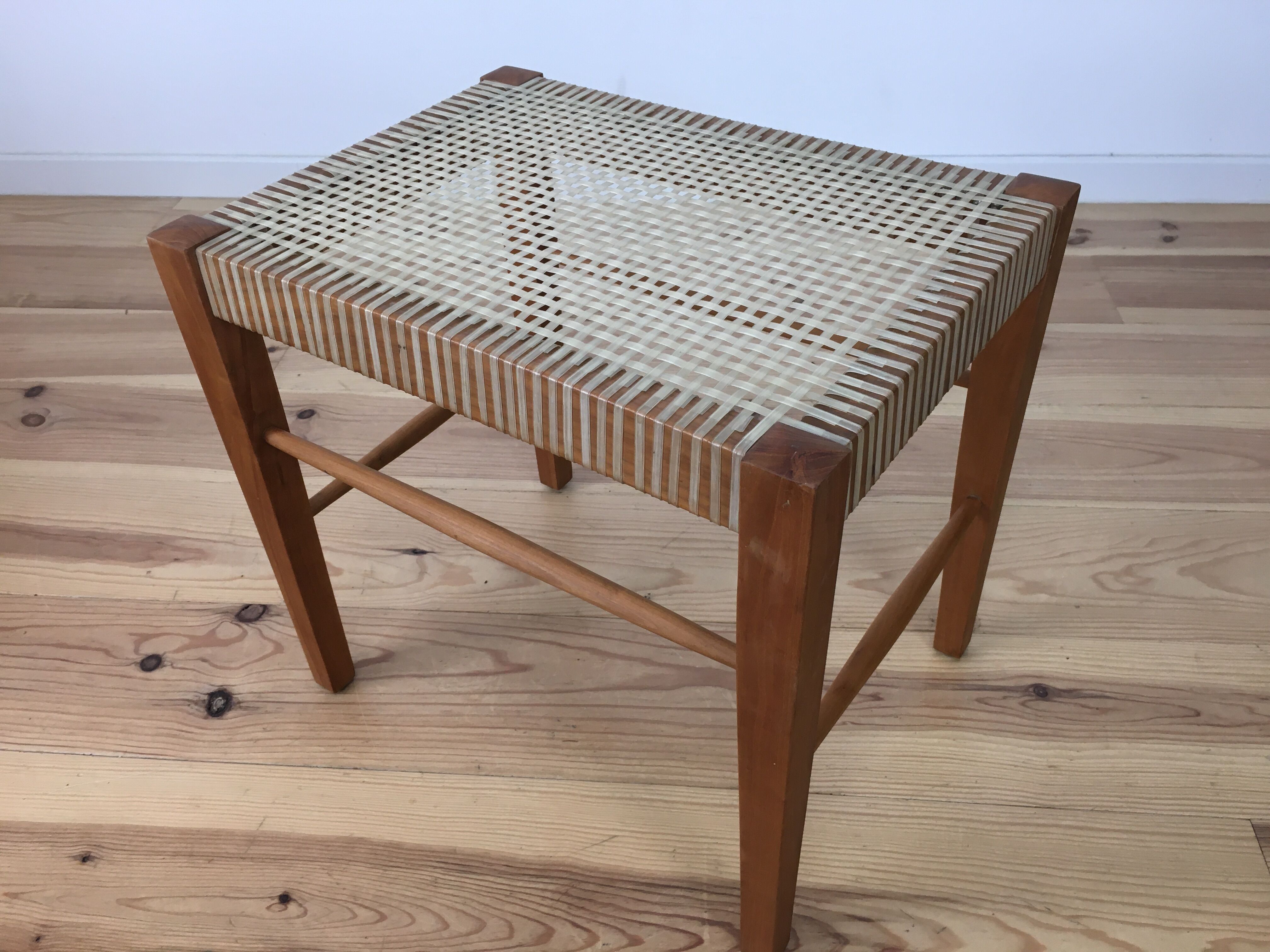 60s modernist stool, canning and wood