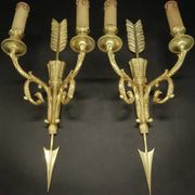 Large pair of arrow sconces and eagle heads in Empire style - gilded bronze