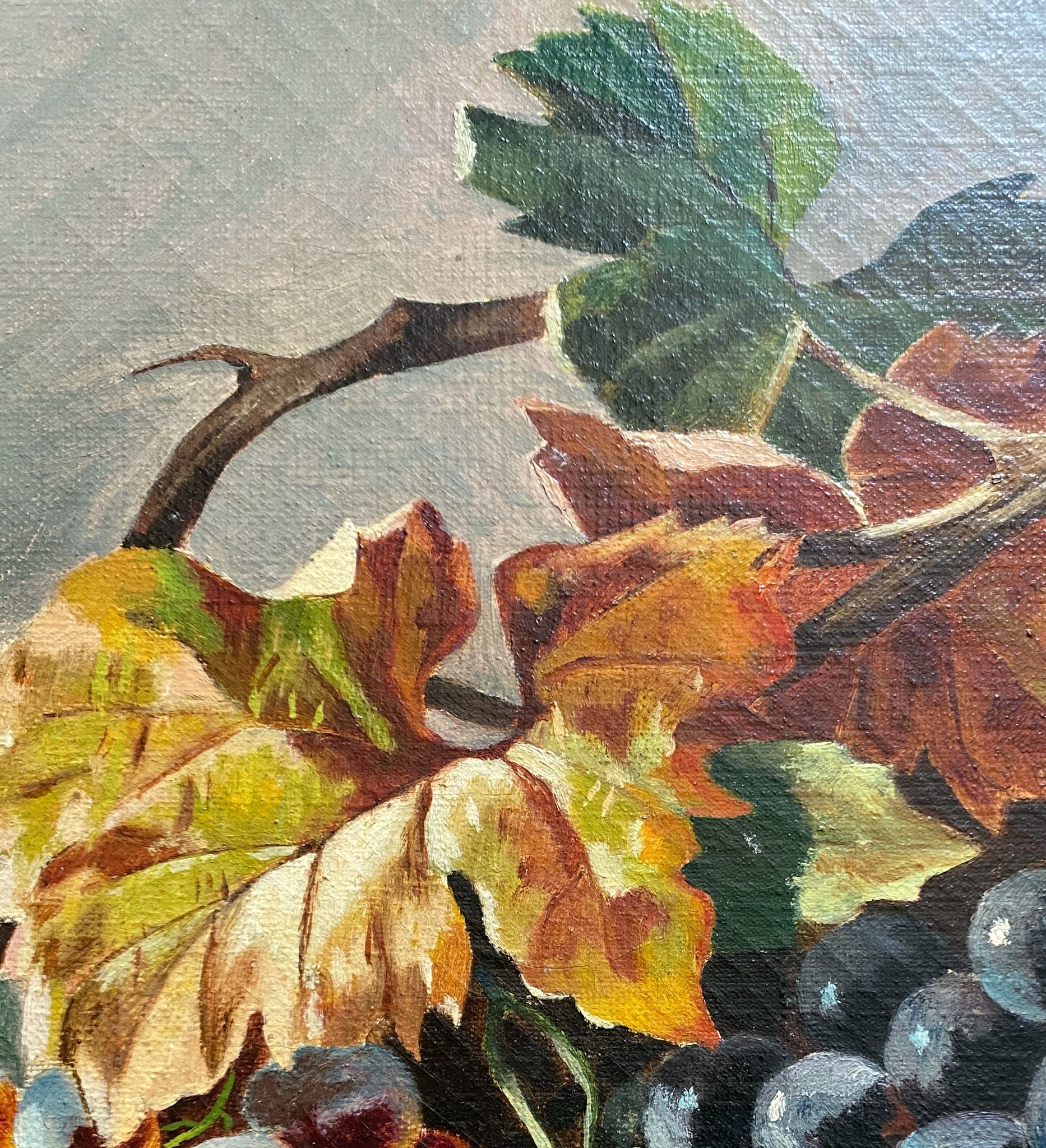 Tableau 1909 "Nature morte aux noix et raisins" Monogramme et cadre