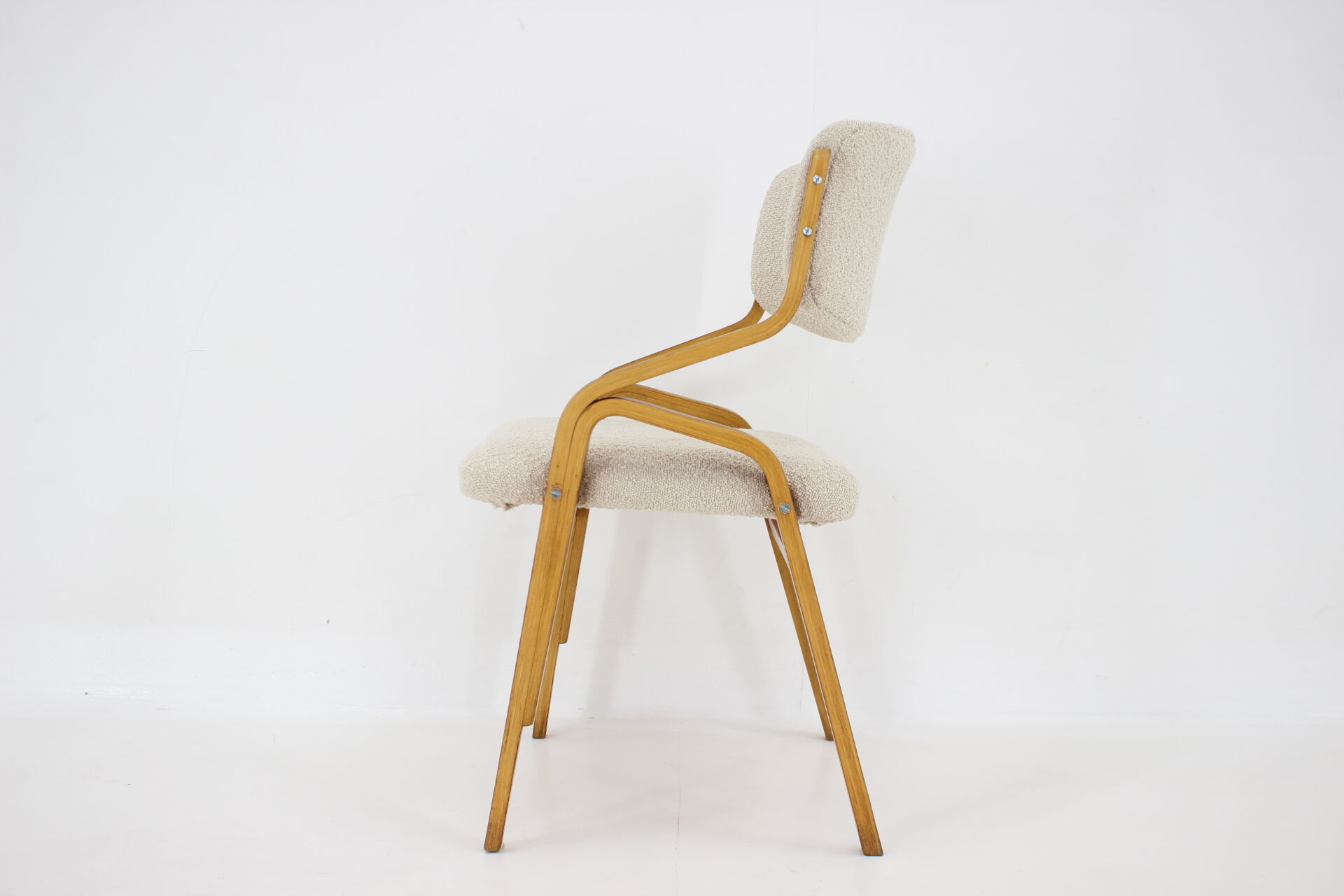 1970s ludvík volák four bentwood dining chairs in boucle fabric, czechoslovakia