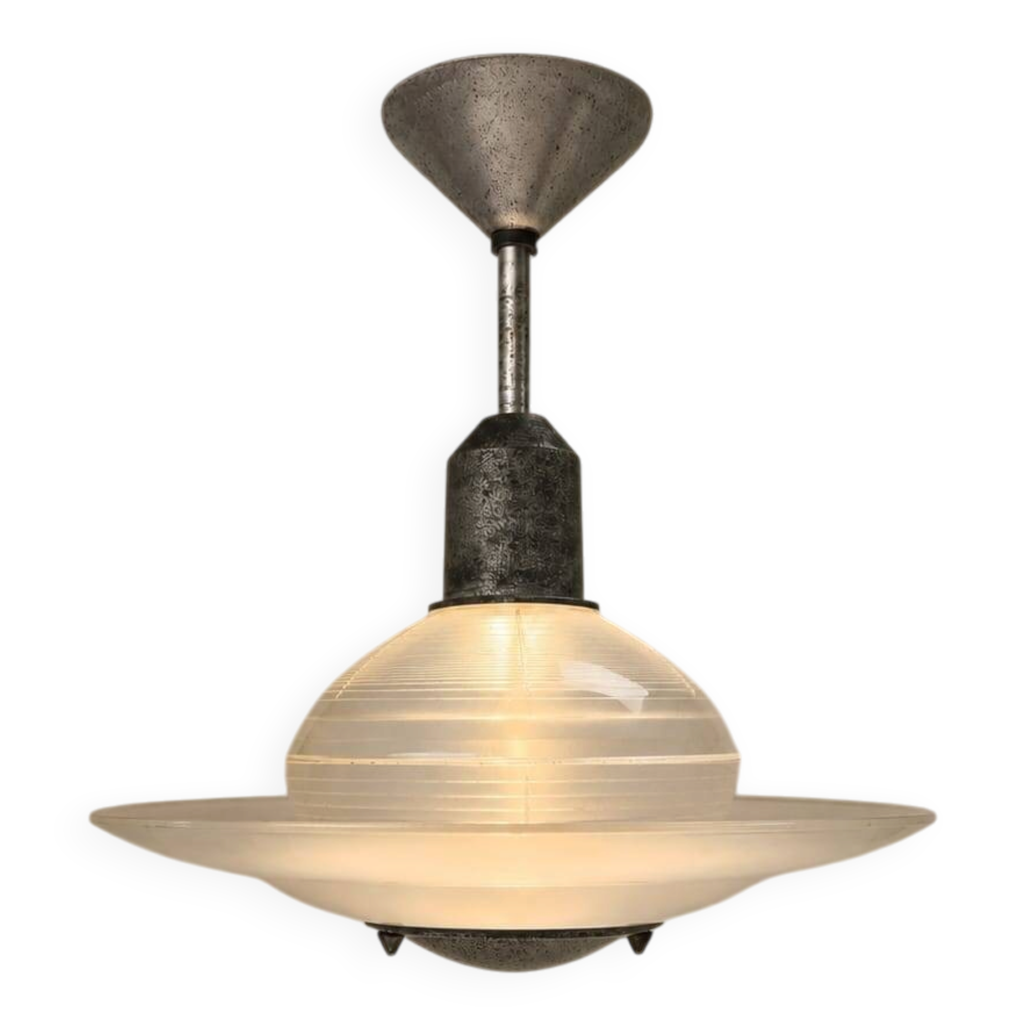 Art deco glass and steel ceiling lamp, 1920s