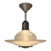 Art deco glass and steel ceiling lamp, 1920s