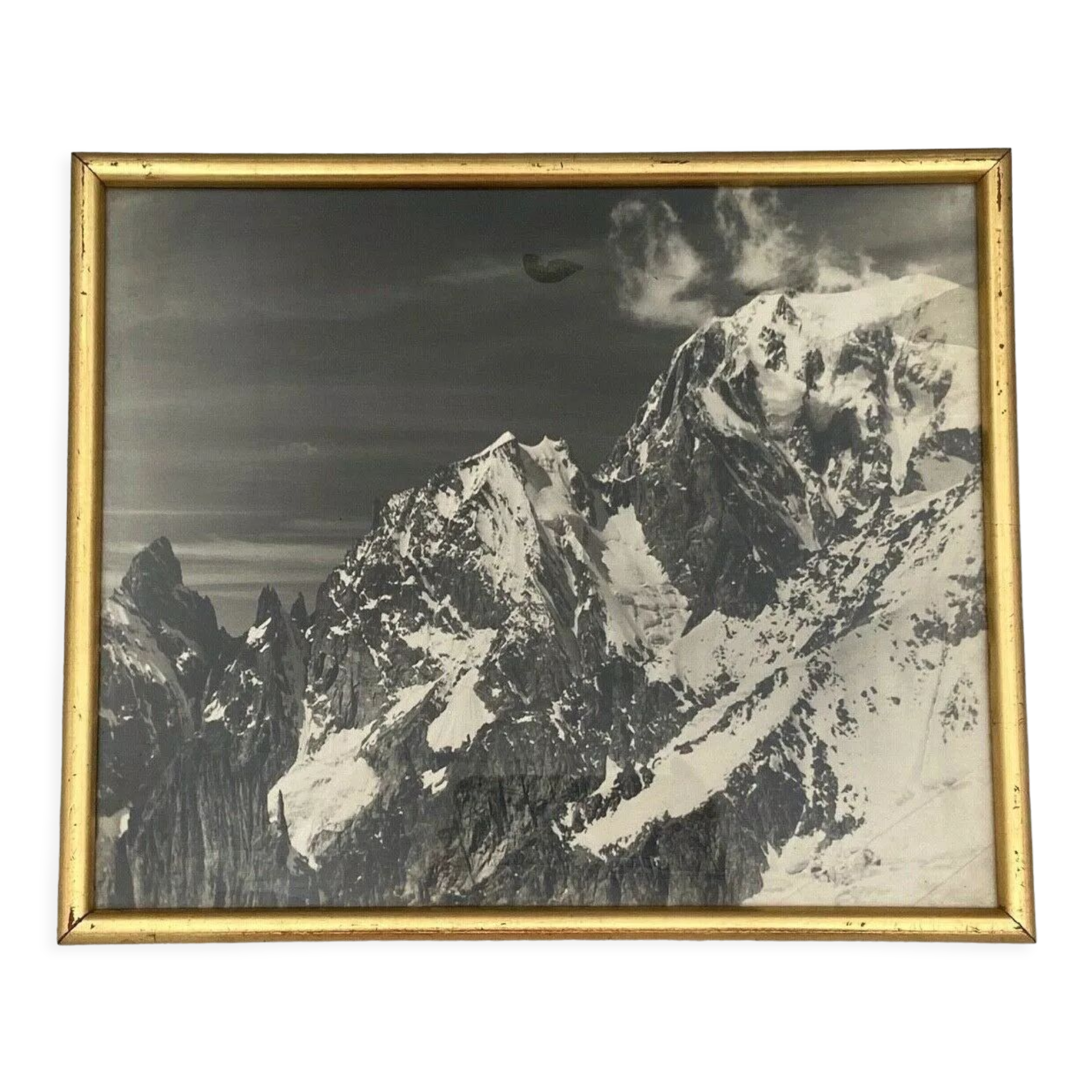 Old artistic photo in black and white Mountain Golden frame