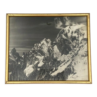 Photo artistique ancienne en noir et blanc Montagne Cadre doré