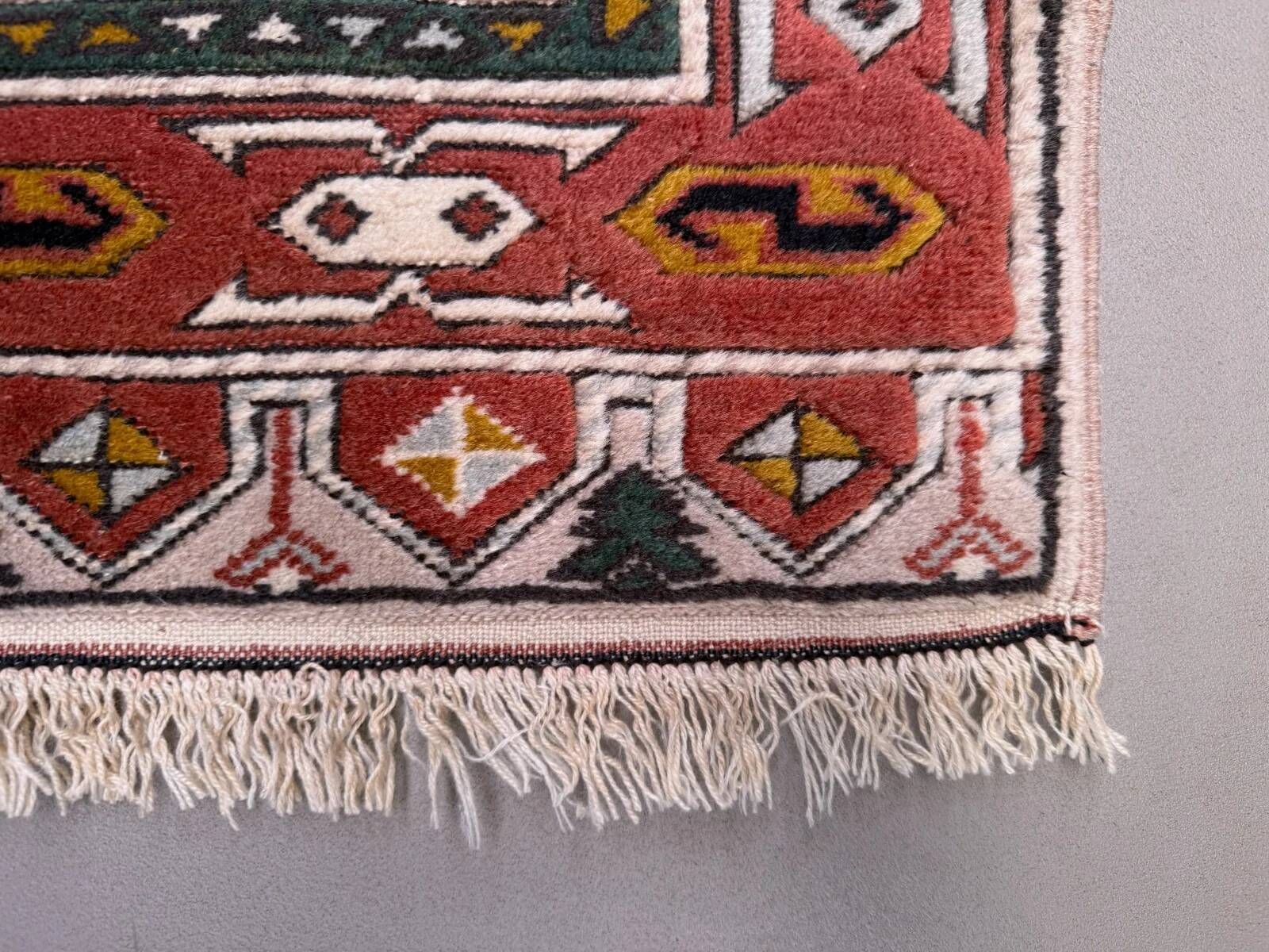 Old Turkish Kazak rug 90x115 cm vintage tribal, square medium 2574