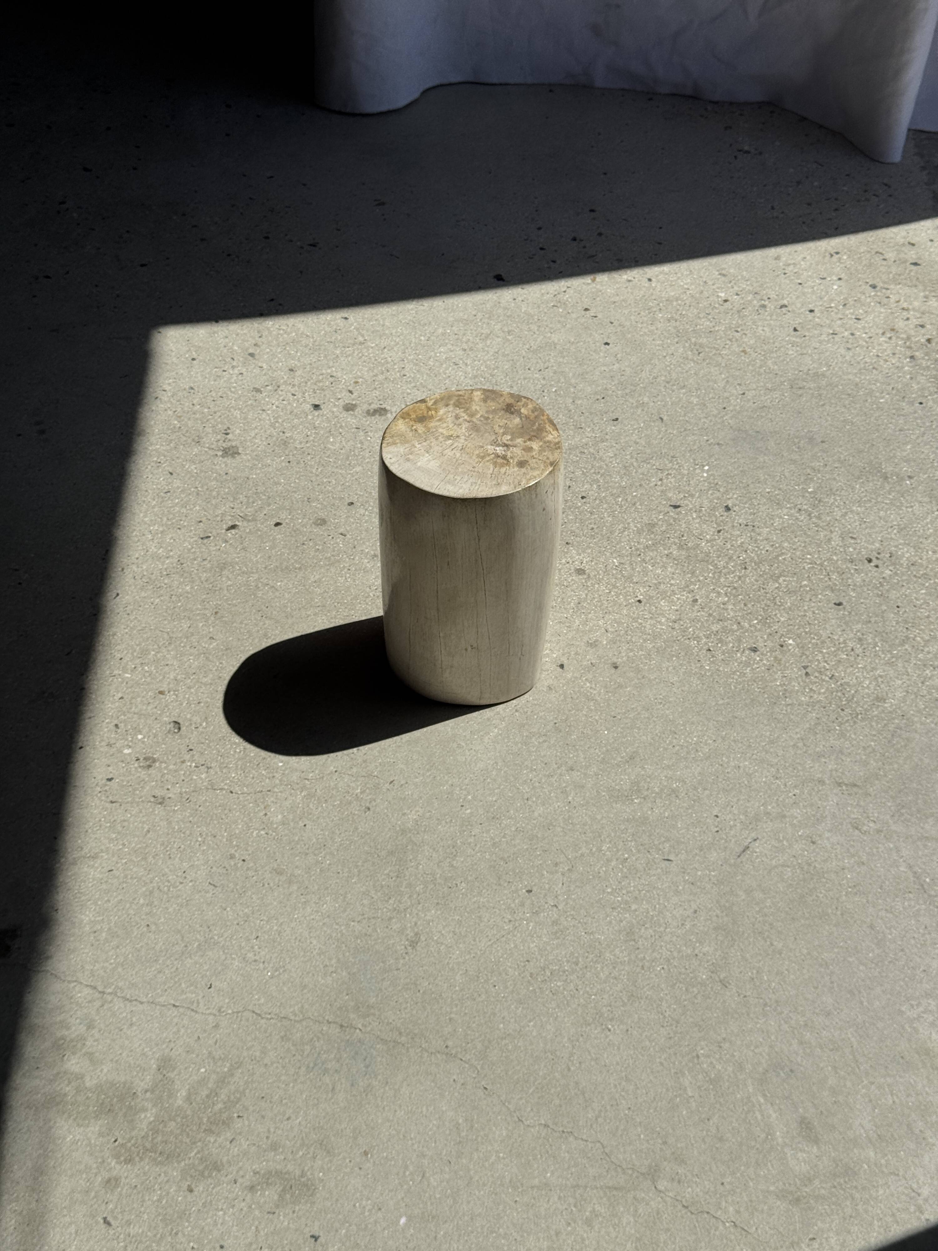 Small accent table in speckled white beige petrified wood H29 D18 - 3327