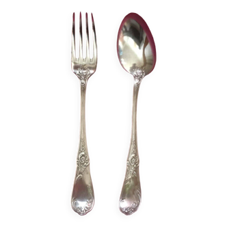 Silver metal fork and spoon set