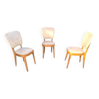 3 chaises vintage pieds compas en noyer 1958