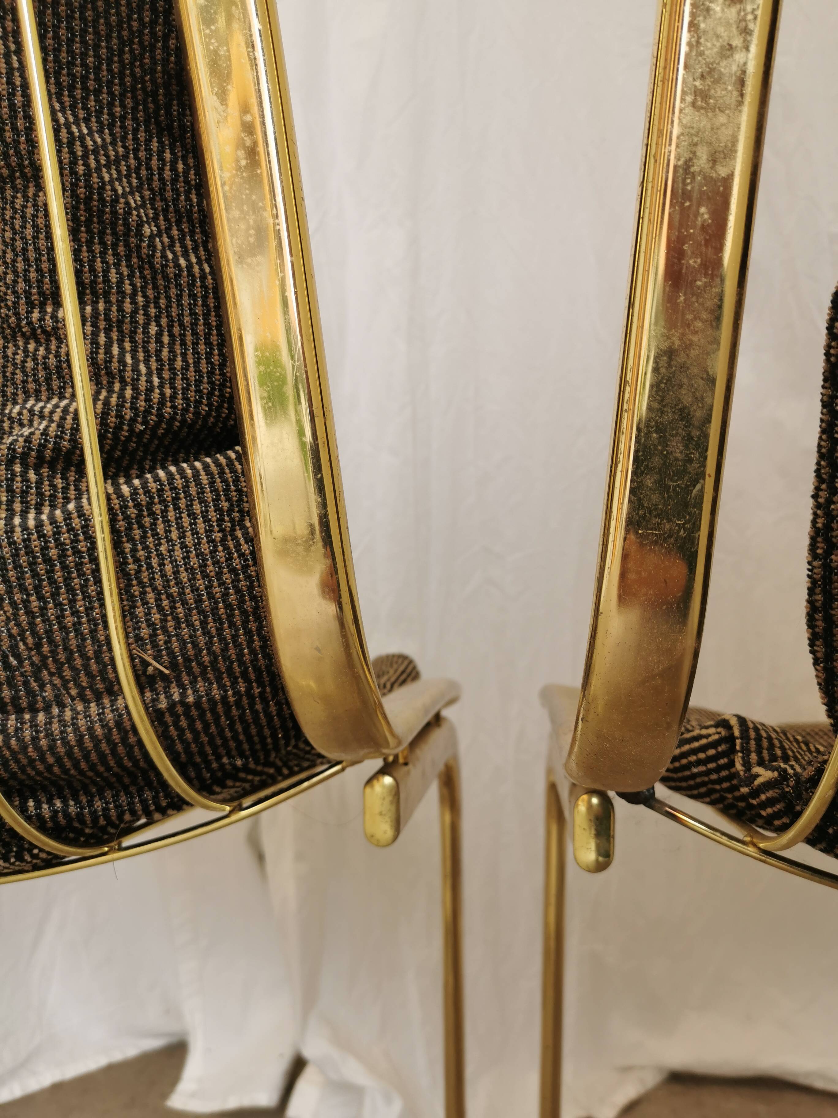 Set of 6 Vintage Gold Chrome Dining Chairs: Italian Mid-Century Design